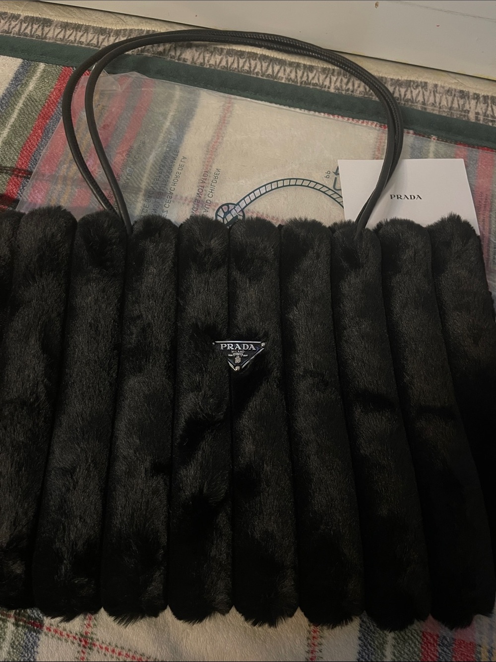 Prada Black Quilted Faux Fur Tote with Double Handles - Picture 2 of 4